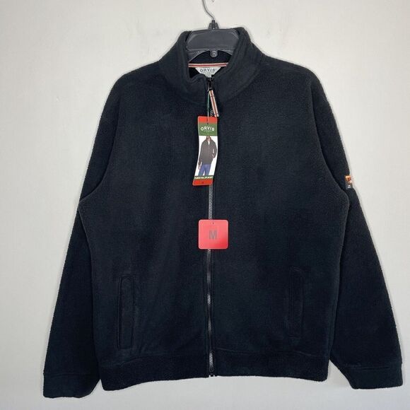 ORVIS Jacket Mens Medium Black Fleece Full-Zip NEW Casual Outdoor Logo - Picture 1 of 16